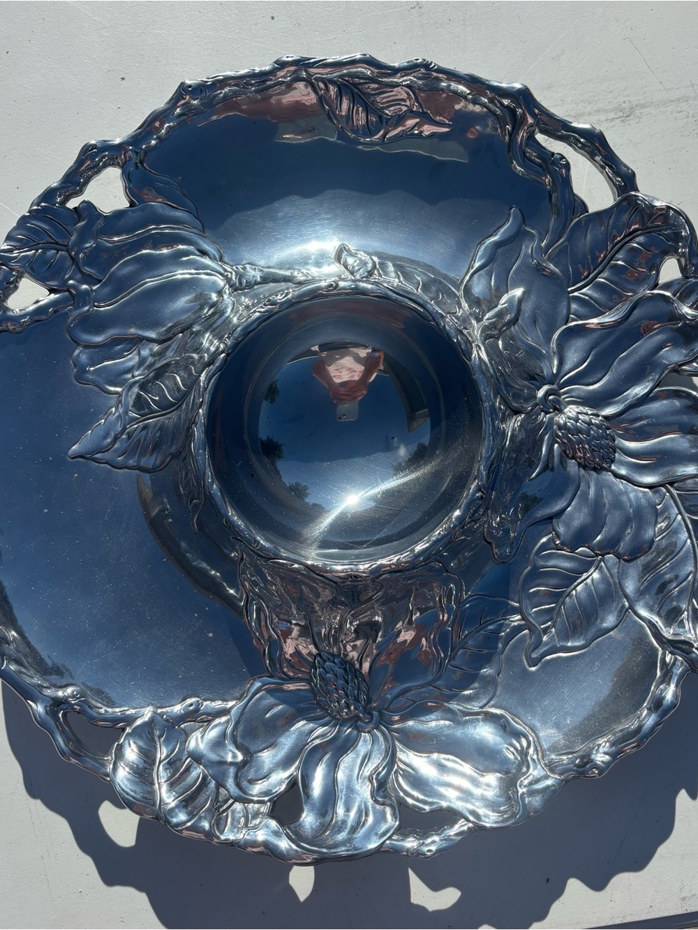 Arthur Court Silver Floral Chip and Dip
 Serving Bowl